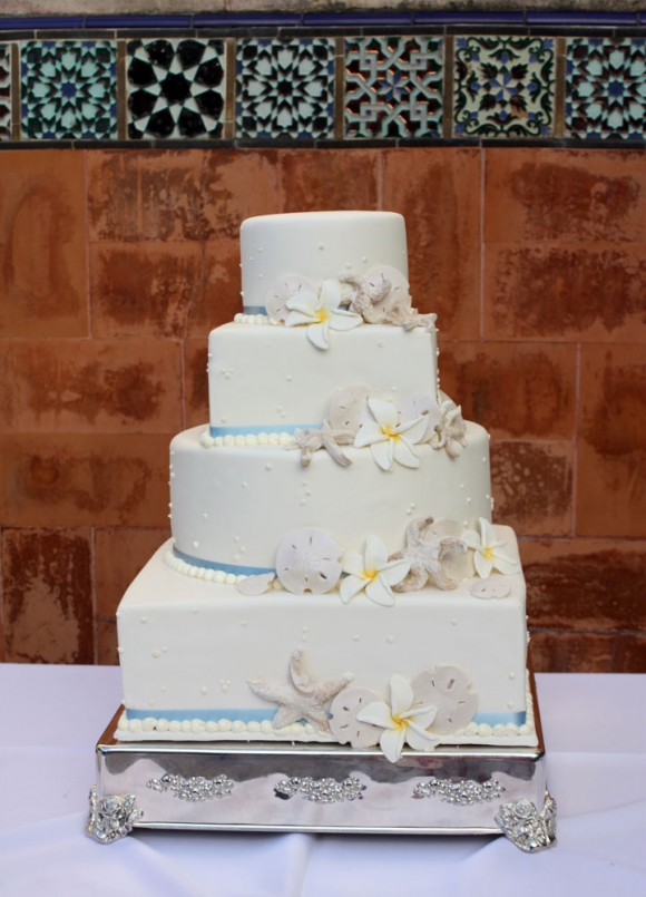 Sand Dollar & Frangipani Wedding Cake