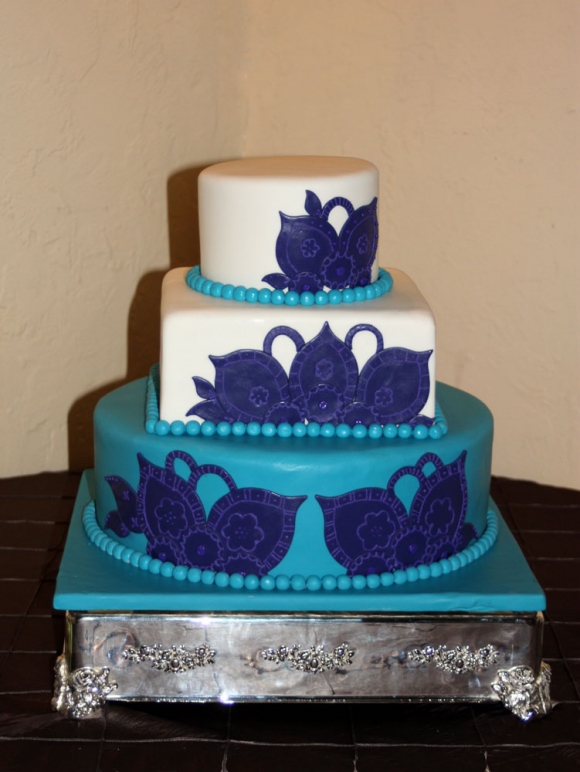 Purple & Teal Wedding Cake