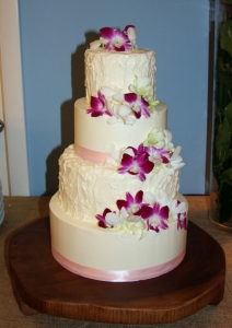 Pink & White Rustic Orchid Wedding Cake