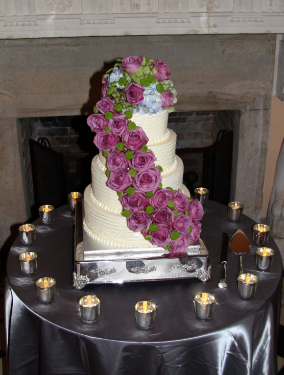 Rustic Purple Rose & Textured Buttercream Wedding Cake