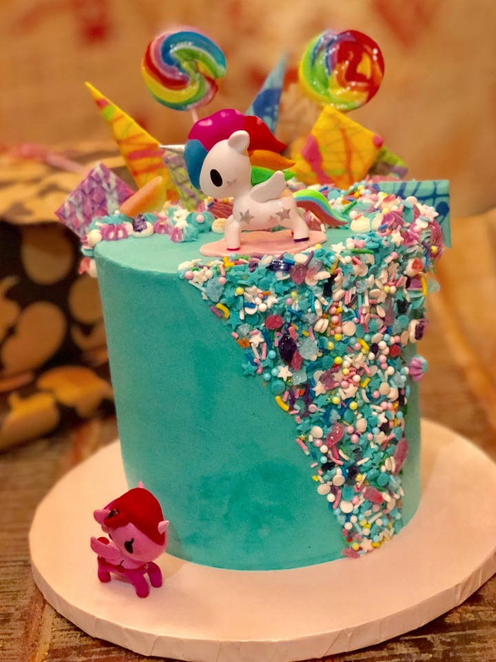 teal Tokidoki unicorn candy cake Rock Star Pastries